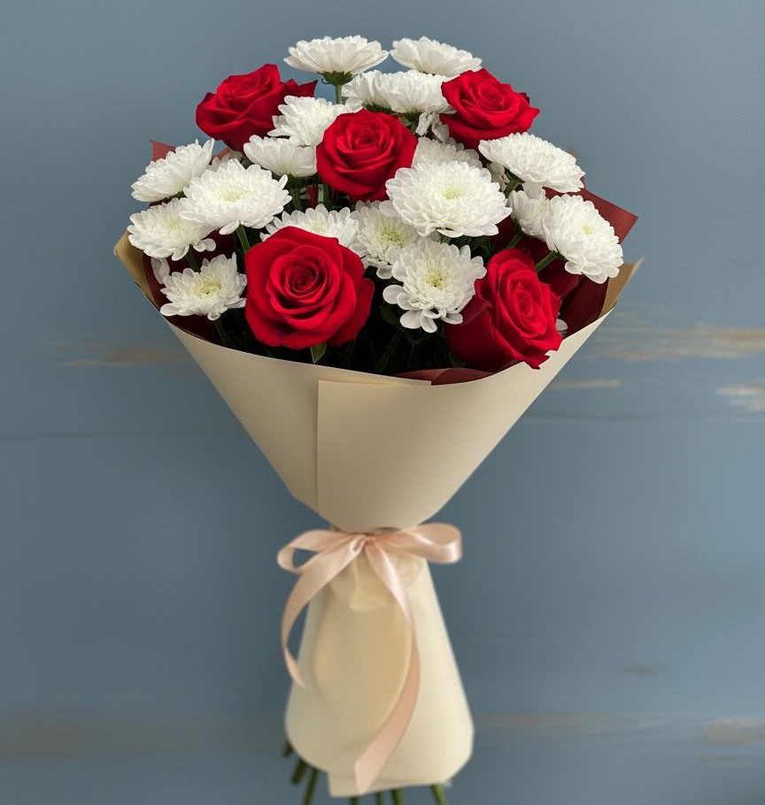 Букет цветов из: Розы и Хризантемы в Камышла