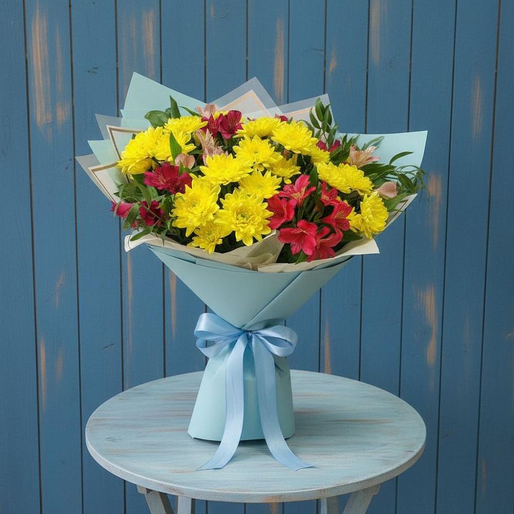 Букет цветов из: Альстромерии и Хризантемы в Камышла